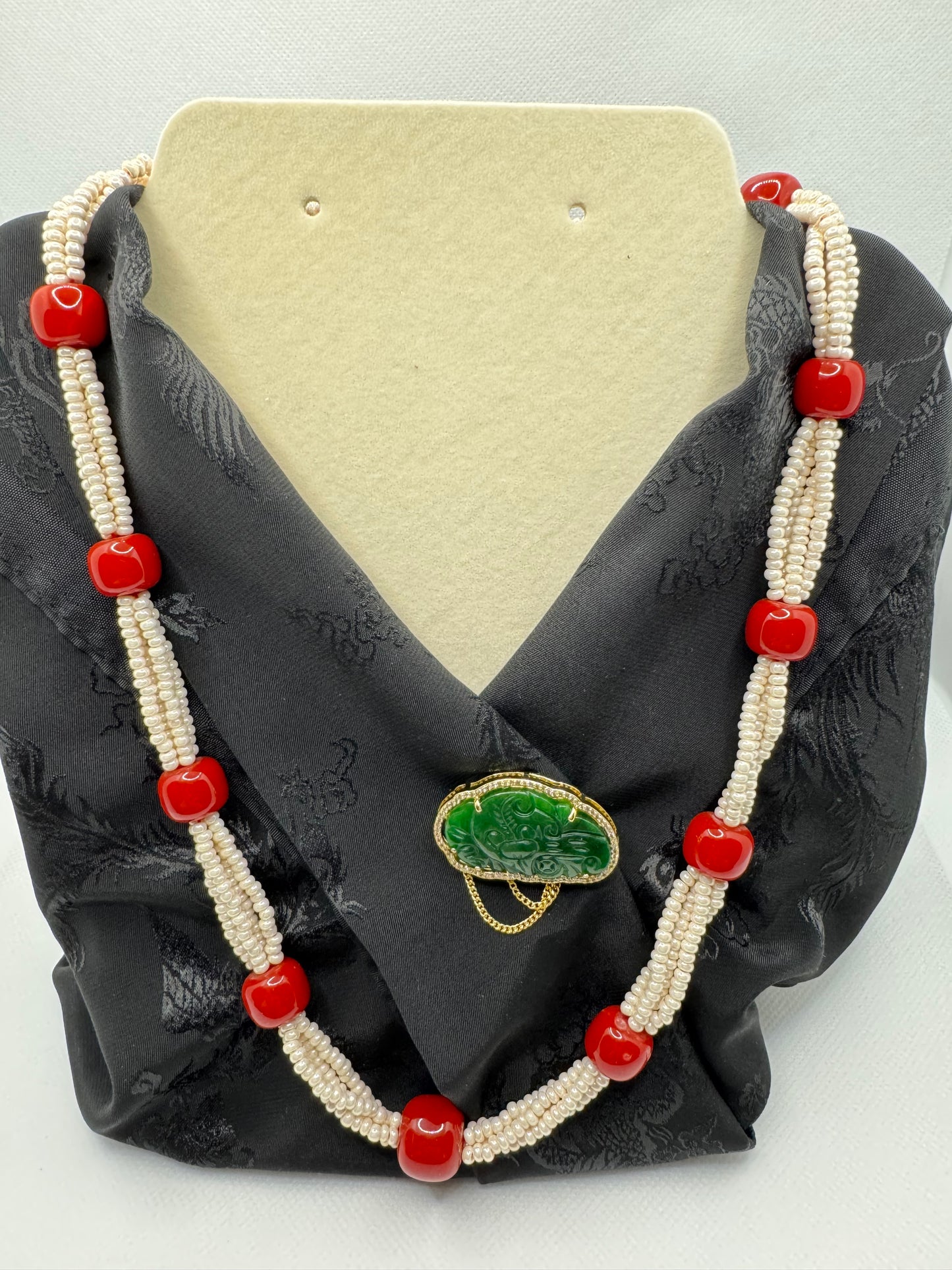 Tibetan style Pearl and coral necklace