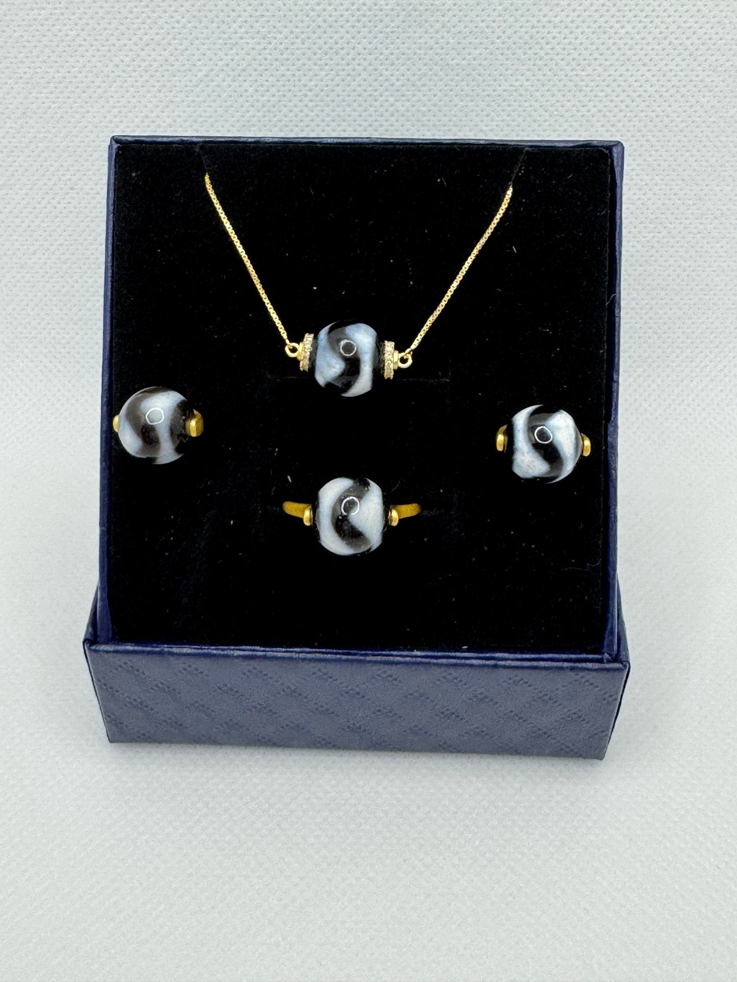 Tiger tooth dzi beads jewelry set