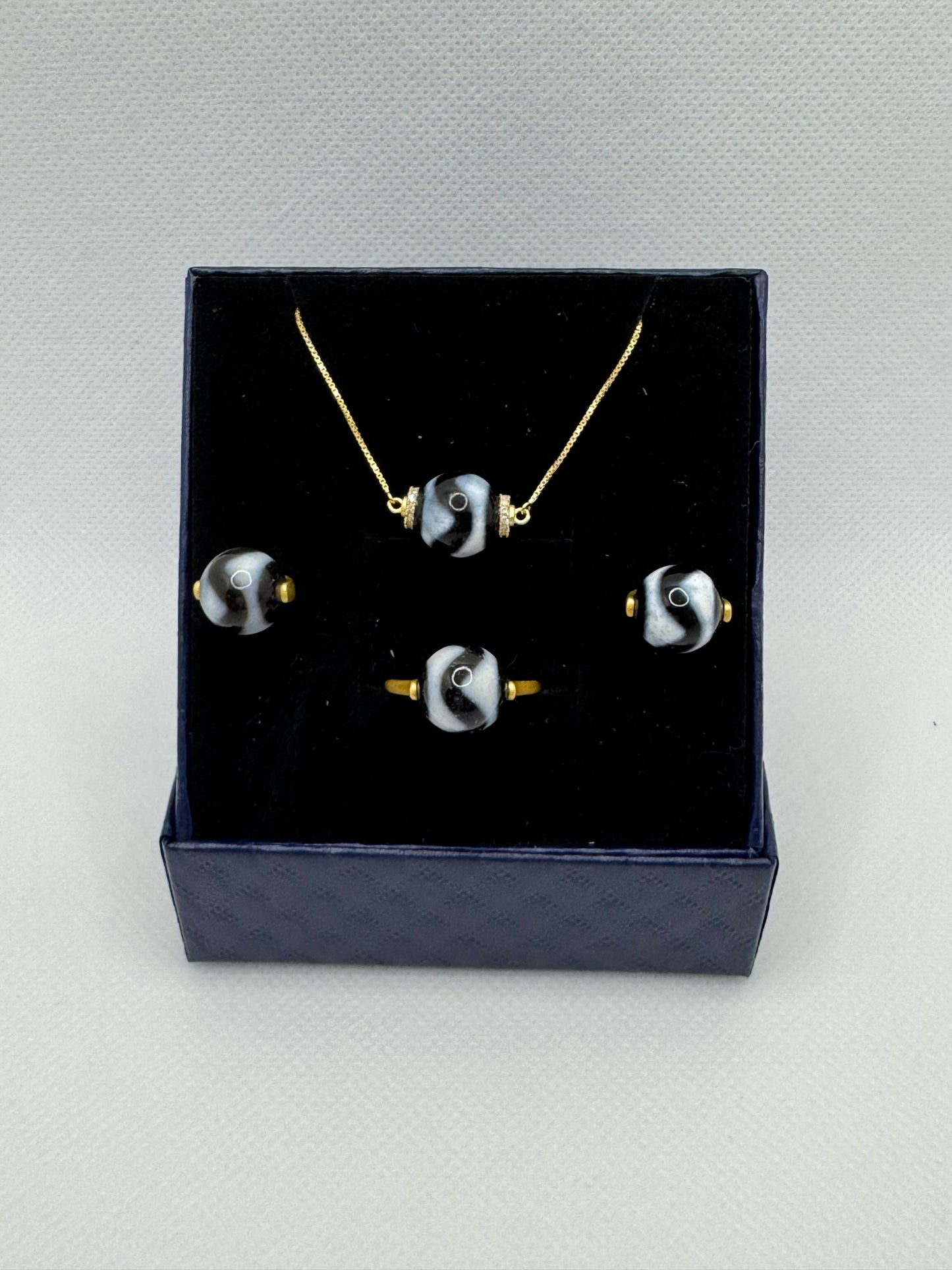 Tiger tooth dzi beads jewelry set