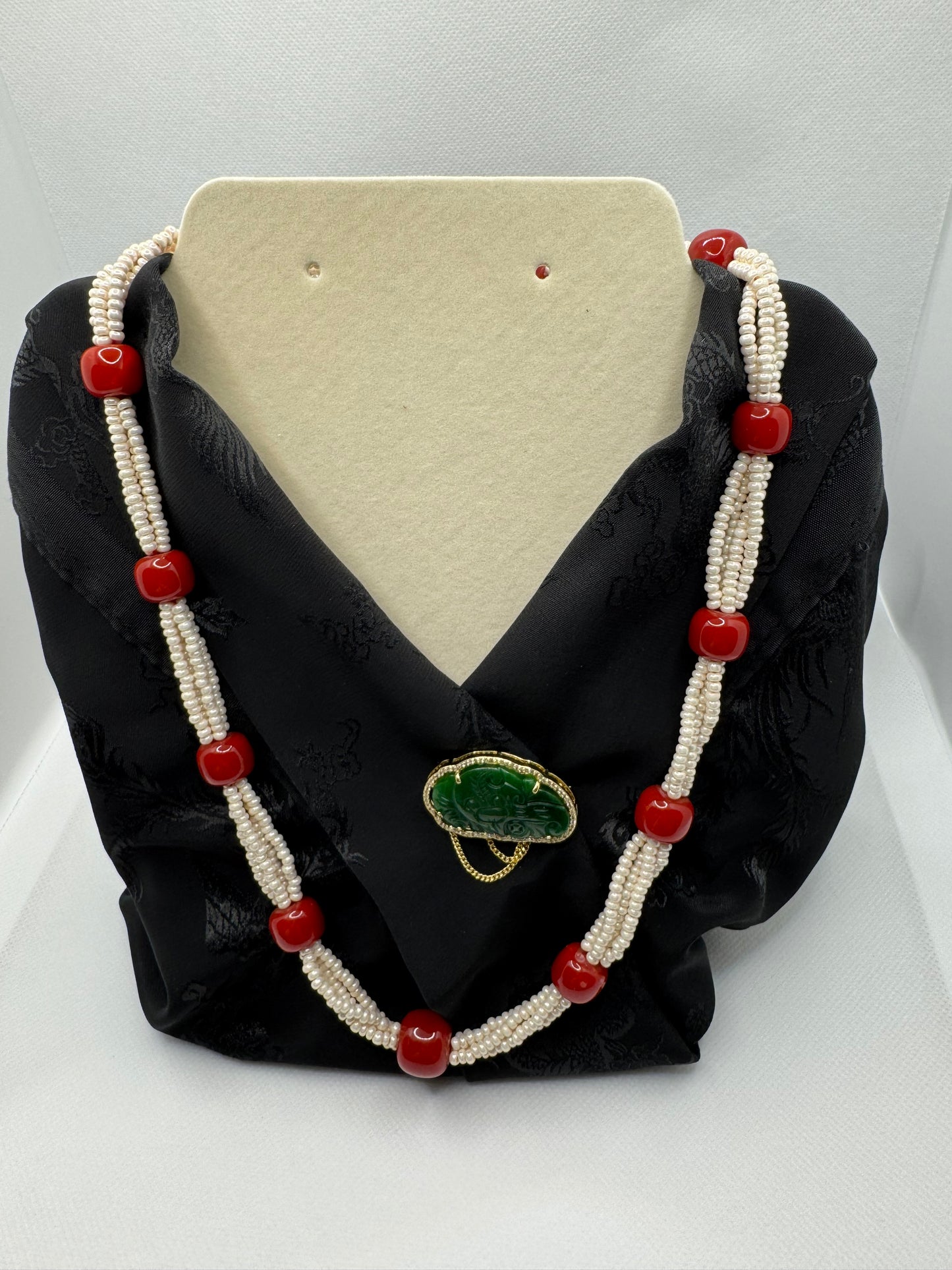 Tibetan style Pearl and coral necklace