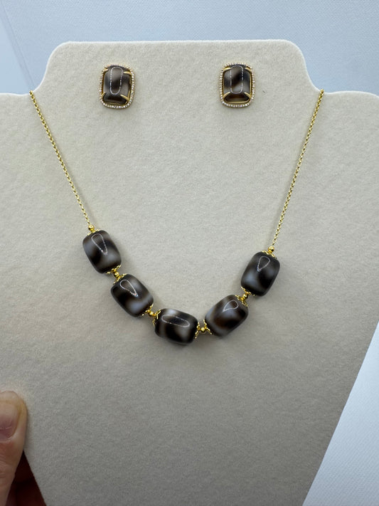 Tiger tooth dzi bead jwelery set