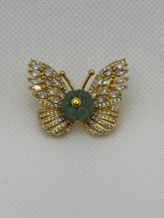 butterfly design jade and red coral brooches and lapel pins