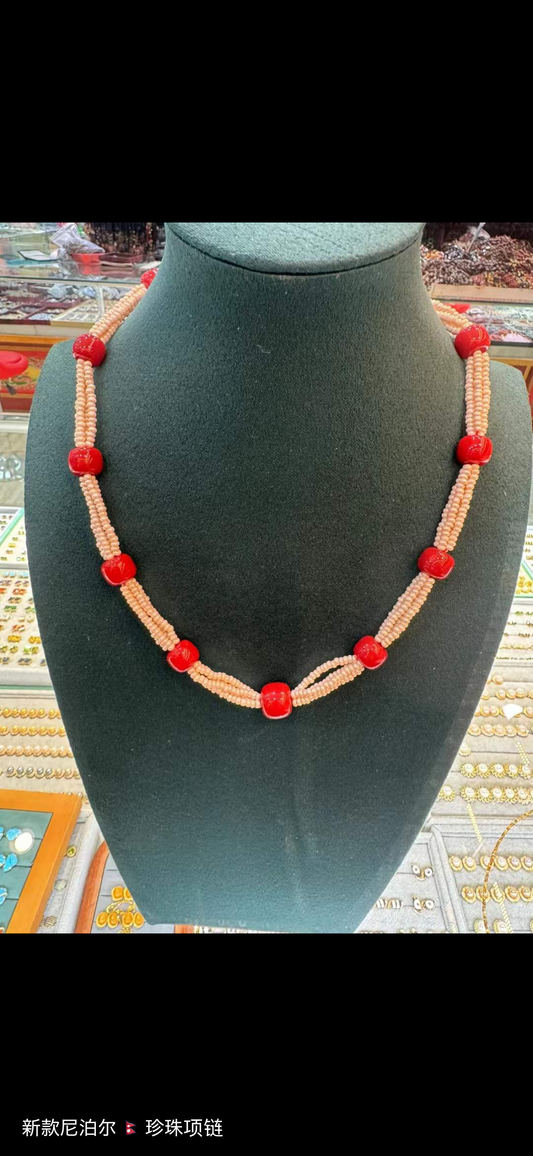 Pearl and coral necklace