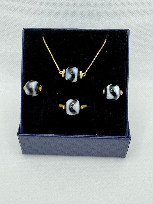 Tiger tooth dzi beads jewelry set