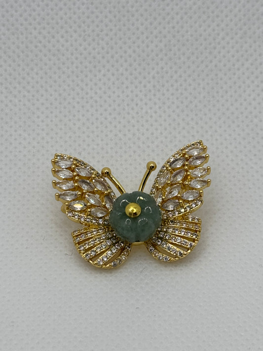 butterfly design jade and red coral brooches and lapel pins
