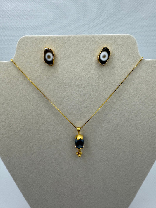 Dzi bead ear-ring necklace set