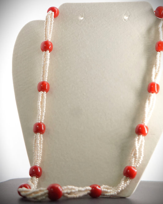 Tibetan style Pearl and coral necklace