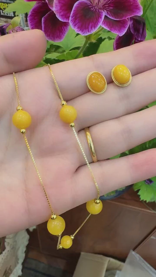 Amber necklace earring set